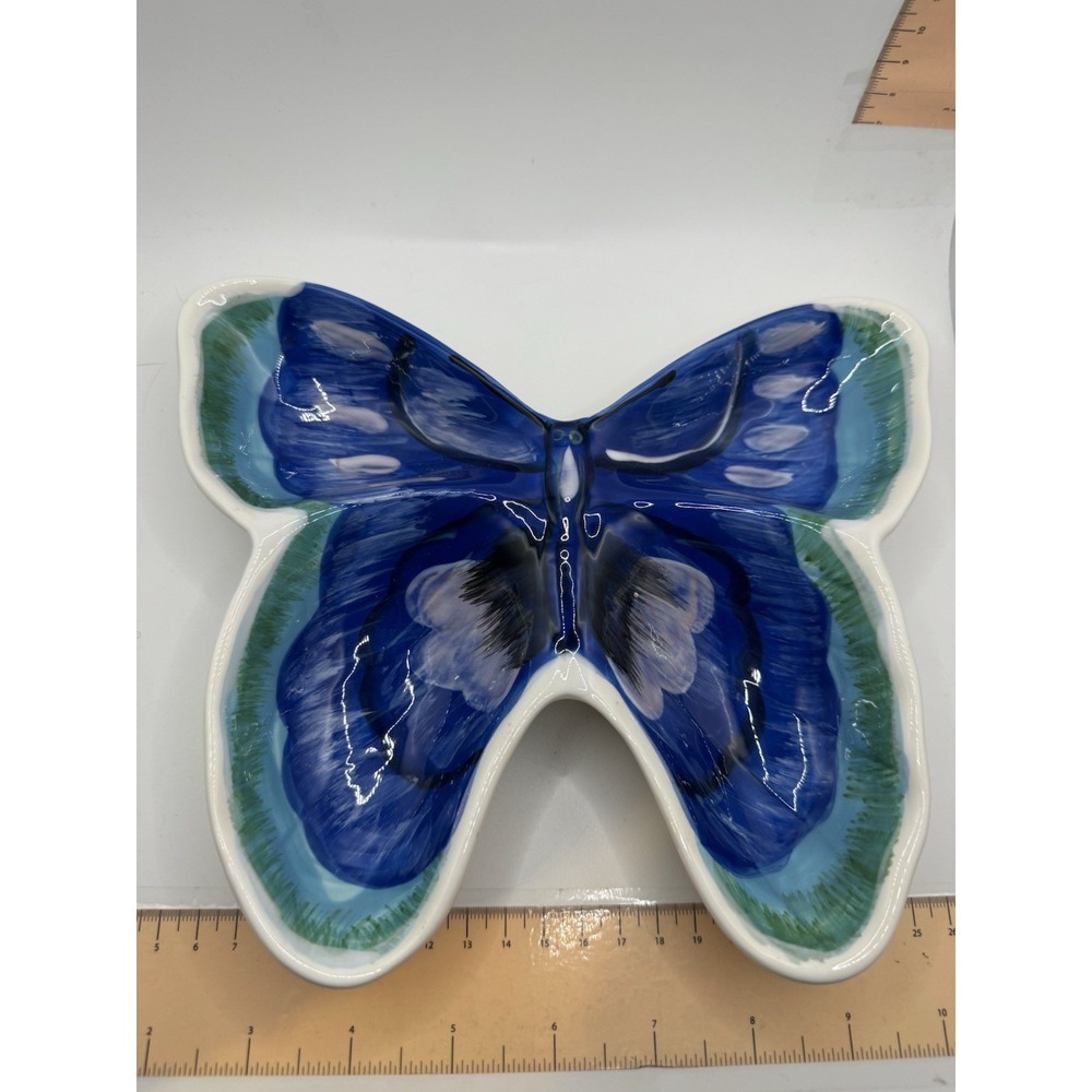 Ceramic Blue Butterfly Appetizer Serving Plater Dish Free Flight Collection